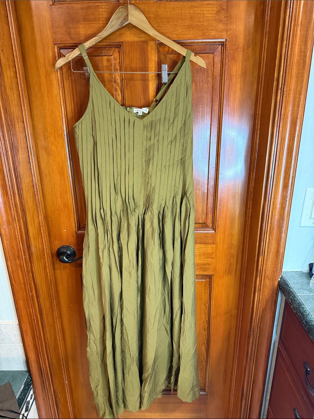 Moon River Olive Green Pleated Maxi Dress